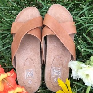 Tan Sole Diva slip on Sandals size 10 US  (8UK)